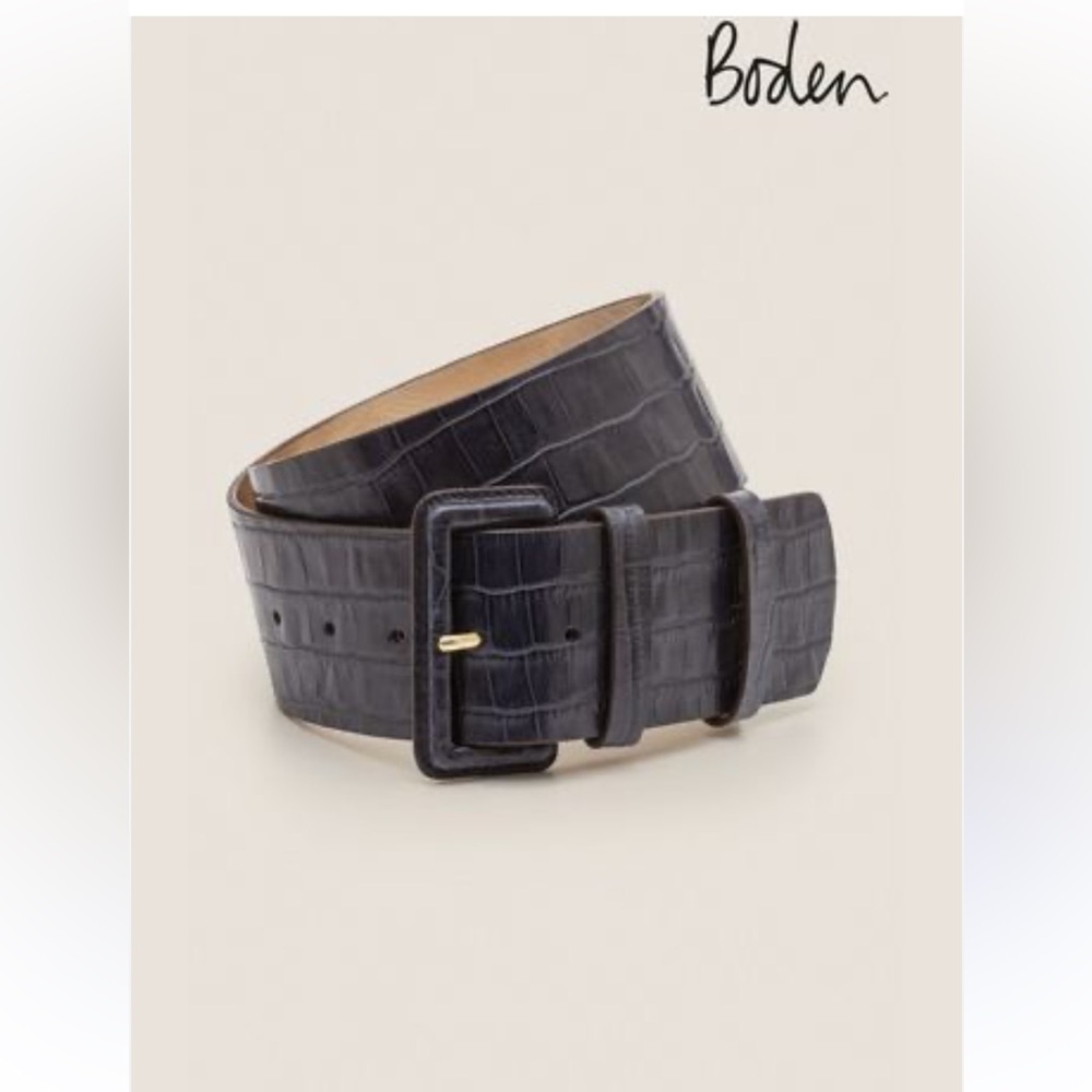 Boden Black Crocodile-Embossed Leather Belt